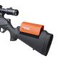 Preview: Am Gewehrschaft montierte Orange BLACK FIRE Schafterhöhung für die optimale Ausrichtung zum Zielfernrohr.