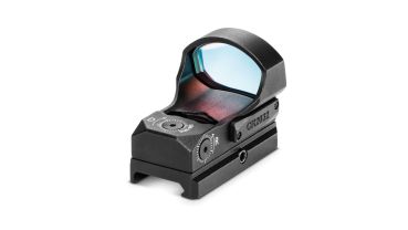 Preview: Nahaufnahme des Hawke Wide View Visiers mit seitlich herausziehbarem Batteriefach.