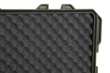 Preview: Geöffneter GSG Gewehrkoffer OD Green mit anpassbarem Pick-n-Plug Würfelschaumstoff.