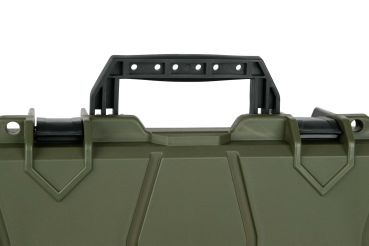 Preview: Geöffneter GSG Gewehrkoffer OD Green mit anpassbarem Pick-n-Plug Würfelschaumstoff. Hunting Equipment