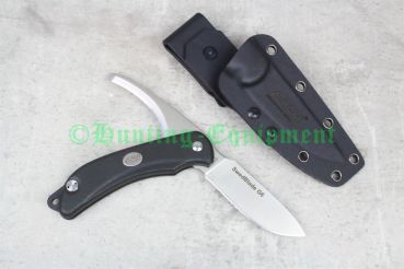 EKA SwedBlade G6 Black Jagdmesser mit ausgefahrener Drop-Point-Klinge und Kydex-Scheide.