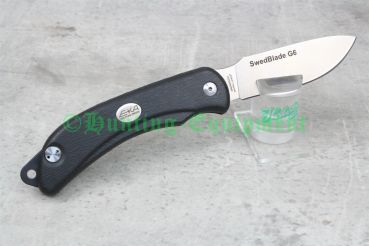 Preview: Nahaufnahme der konkaven Aufbrechklinge beim geschwenkten EKA SwedBlade G6 Black.