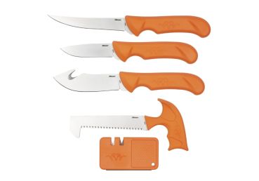 Blaser Aufbrechset Professional Braun geöffnet mit allen Werkzeugen und Signalgriffen.