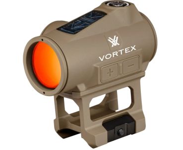 Vortex Crossfire II Red Dot 2 MOA Solar TAN FDE mit hoher Montage in der Seitenansicht.