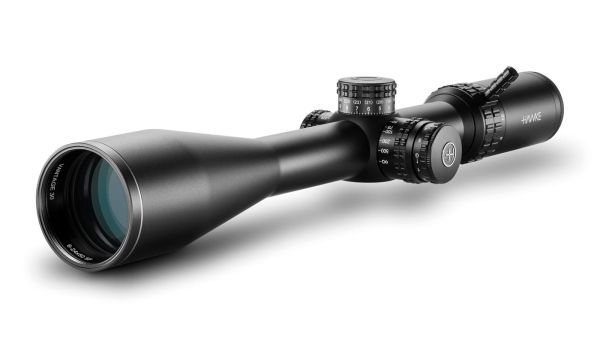 Hawke Vantage HD 30 6-24x50 SF LR Dot Zielfernrohr (14420) mit montiertem Zoomhebel.