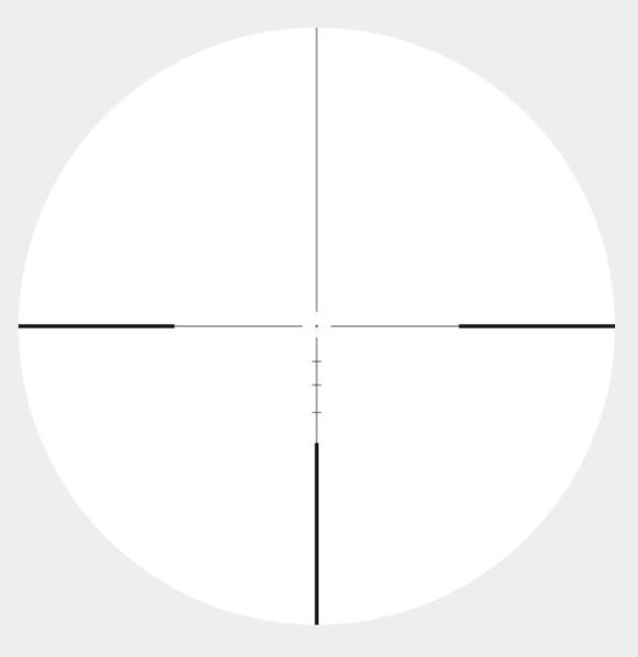 Beleuchtetes LR Dot Absehen des Hawke Vantage HD 6-24x50 Zielfernrohrs mit roter Zielpunktbeleuchtung.