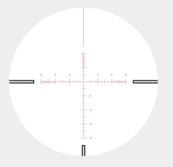 Beleuchtetes MIL PRO II Absehen des Hawke Vantage HD 6-24x50 Zielfernrohrs mit roter Absehenbeleuchtung.