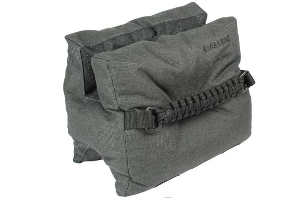 Allen Eliminator Bench Bag Gewehrauflage in Grau mit Paracord-Tragegriff.