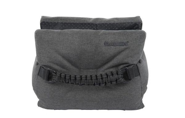 Allen Eliminator Bench Bag Gewehrauflage in Grau mit Paracord-Tragegriff.
