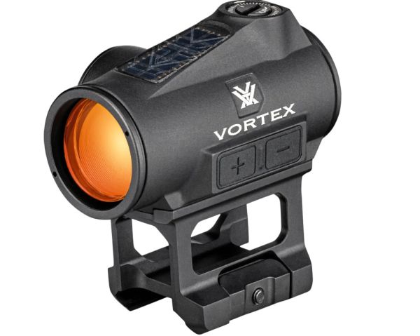 Vortex Crossfire II Red Dot 2 MOA Solar mit hoher Montage in der Seitenansicht.