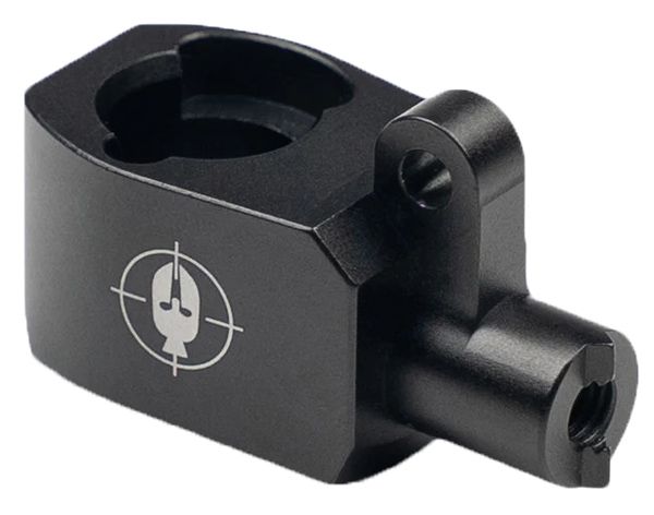 Spartan Blaser R8 Adapter aus schwarzem Aluminium mit Magnetaufnahme und Riemenöse.